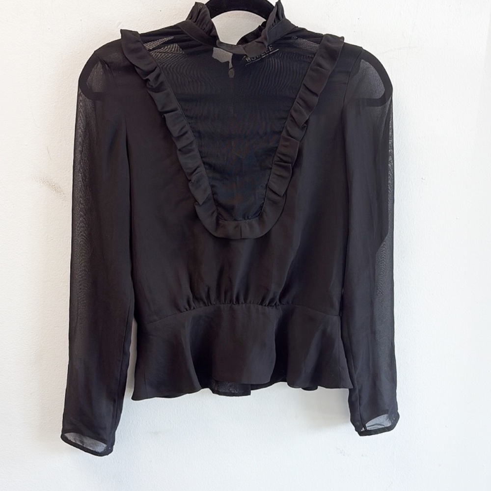 Boulee Black Ruffled sheer peplum Top
